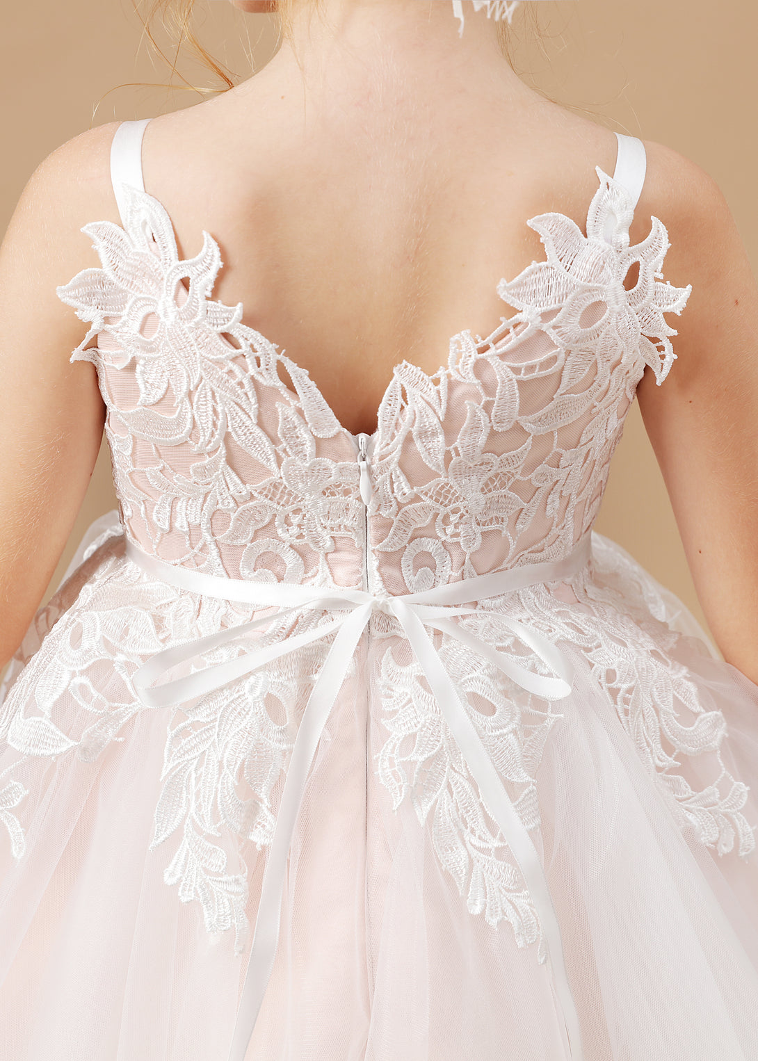Princess V-Neck Spaghetti Straps Knee-Length Tulle/Lace/Satin Flower Girl Dresses/Girls Birthday Dresses With Beads Ribbon/Appliques Girls Gidiondress