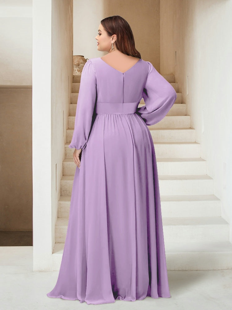 A-Line/Princess V-Neck Asymmetrical Plus Size Bridesmaid Dresses with Split Side BabaMila