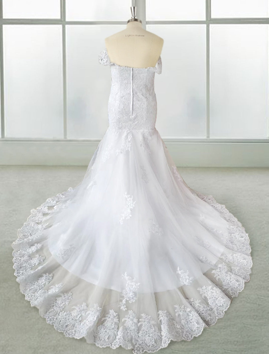 Trumpet/Mermaid Off-the-Shoulder Court Train Lace Wedding Dress With Applique BabaMila