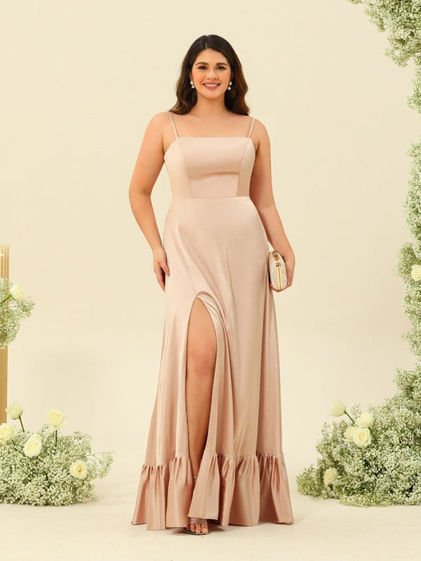 A-Line/Princess Spaghetti Straps Lace-Up Split Side Plus Size Bridesmaid Dresses BabaMila