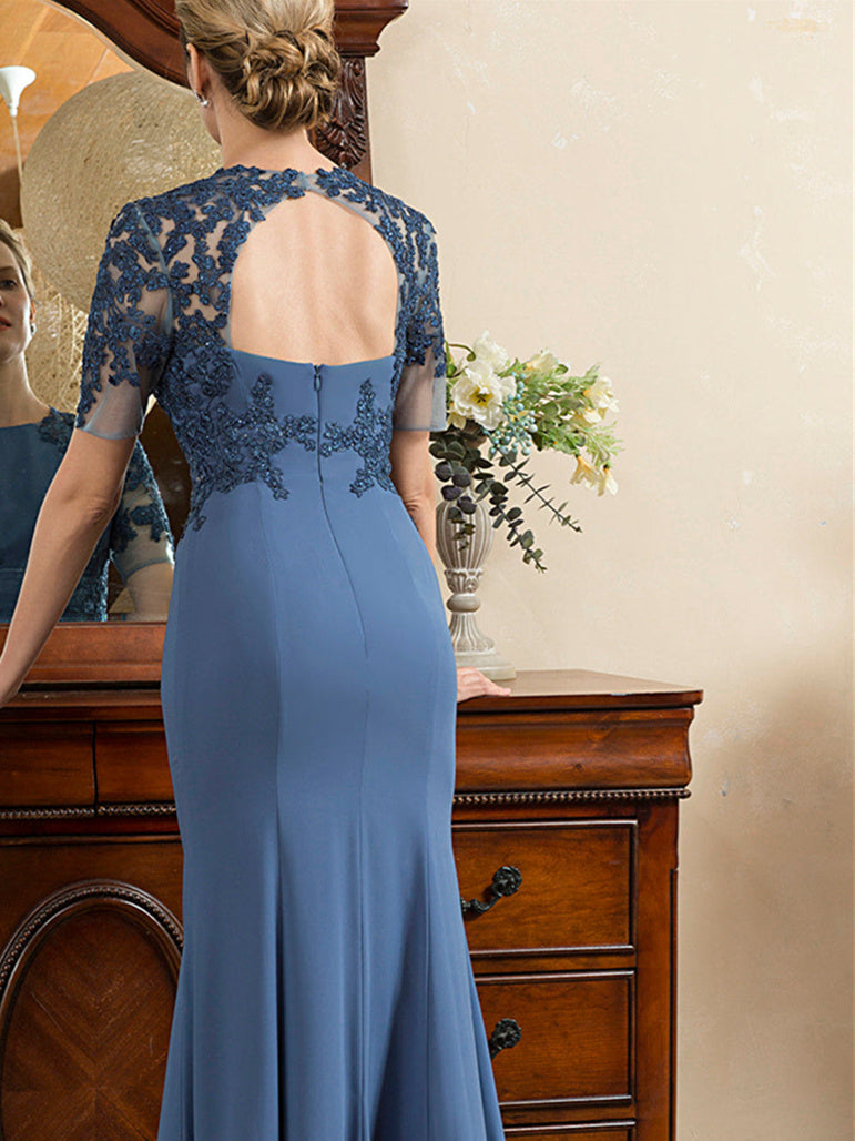 Trumpet/Mermaid Short Sleeves Ankle-Length Mother Of The Bride Dresses With Slit BabaMila