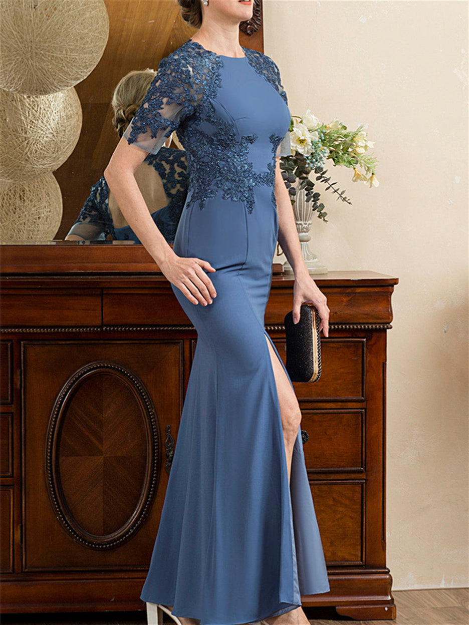 Trumpet/Mermaid Short Sleeves Ankle-Length Mother Of The Bride Dresses With Slit BabaMila