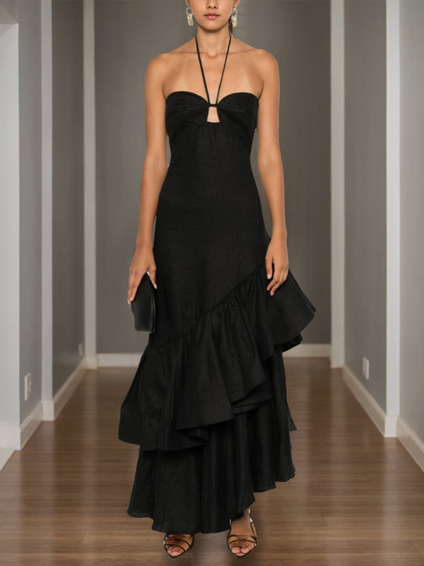A-Line/Princess Halter Sweetheart Neck Sleeveless Asymmetrical Prom Evening Dresses with Ruffled BabaMila
