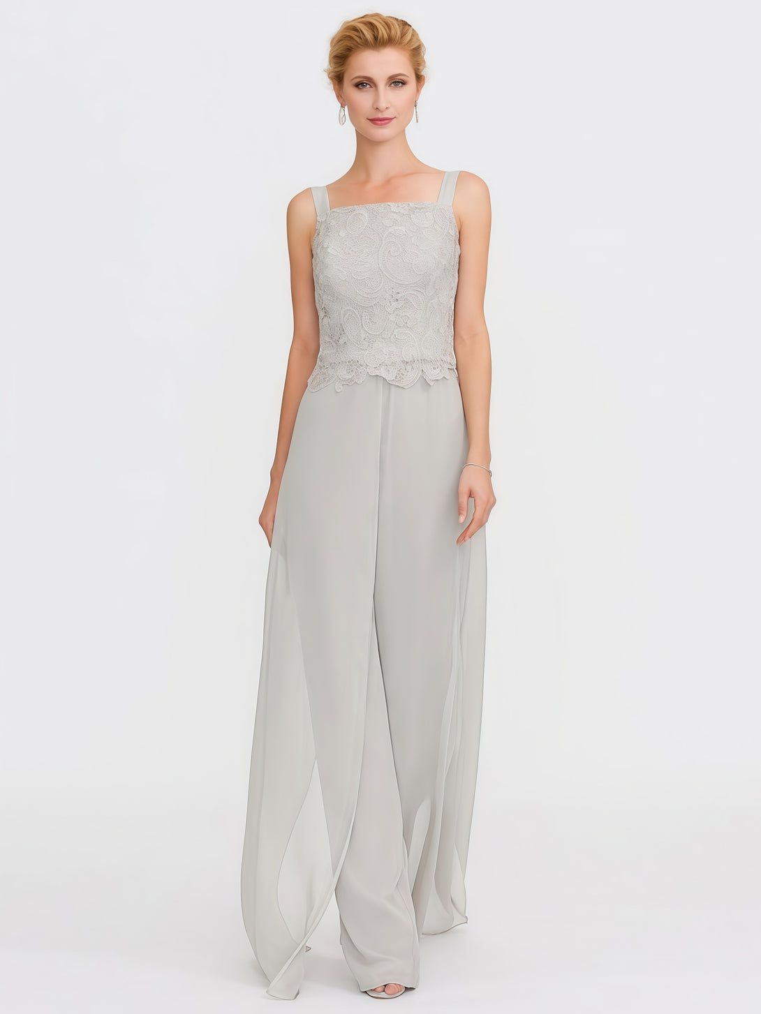 Pantsuits Square Neck Long Sleeve Floor-Length Lace/Chiffon Mother of the Bride Dress With Jacket BabaMila