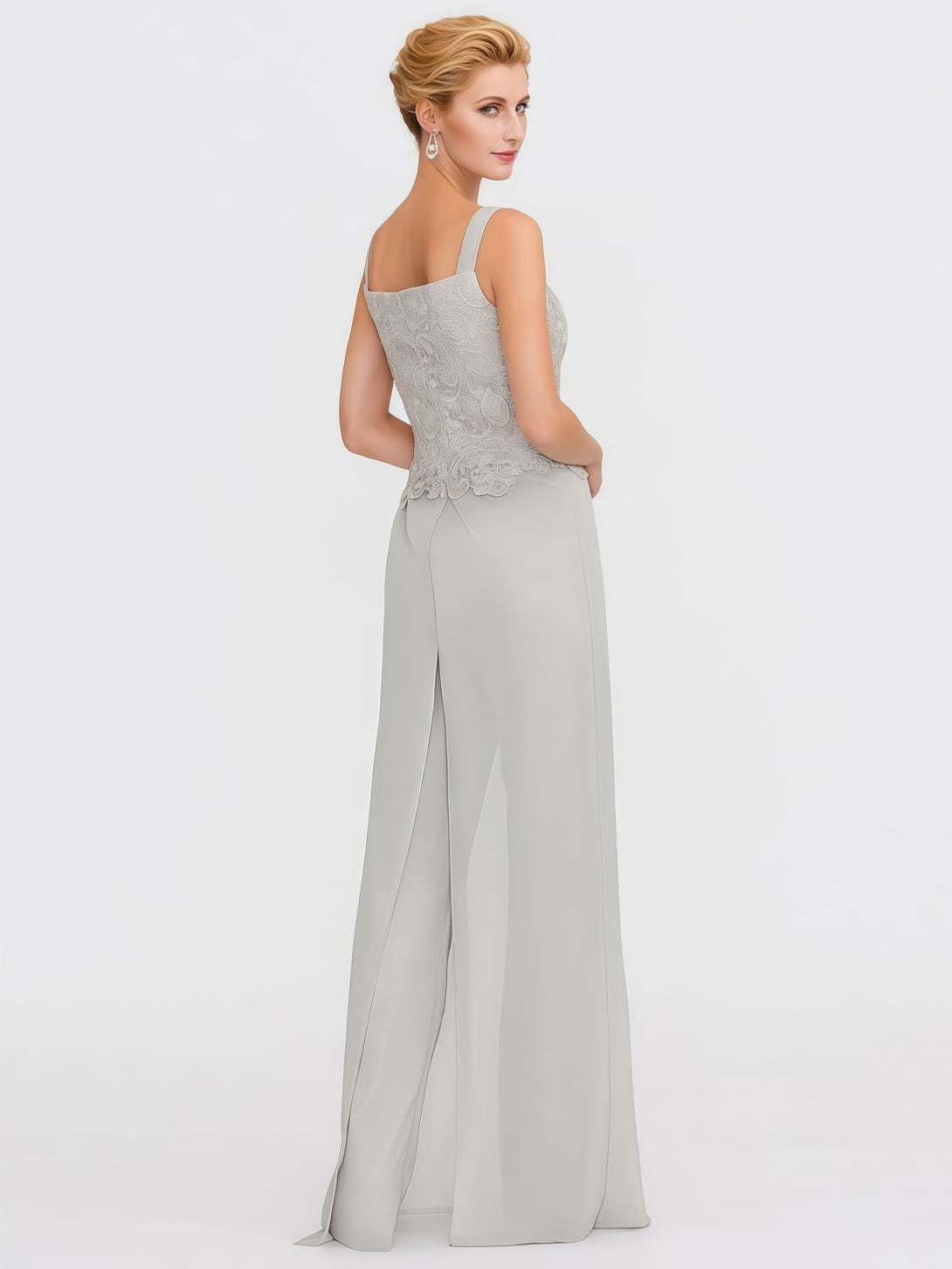 Pantsuits Square Neck Long Sleeve Floor-Length Lace/Chiffon Mother of the Bride Dress With Jacket BabaMila