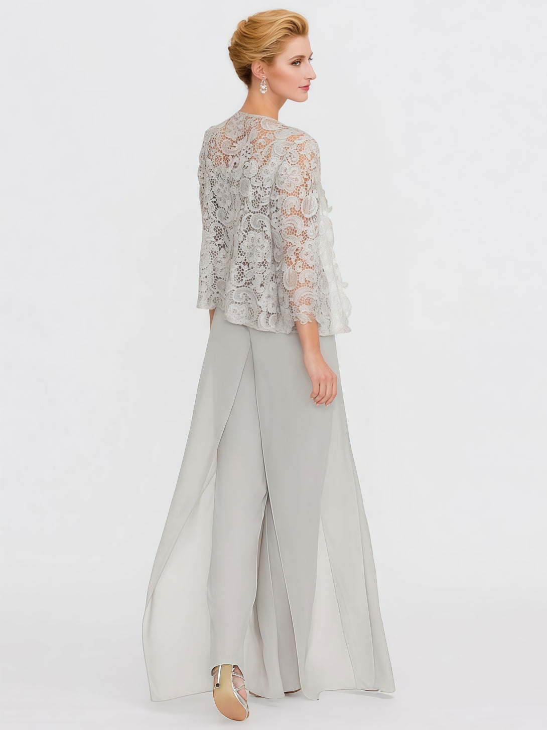 Pantsuits Square Neck Long Sleeve Floor-Length Lace/Chiffon Mother of the Bride Dress With Jacket BabaMila