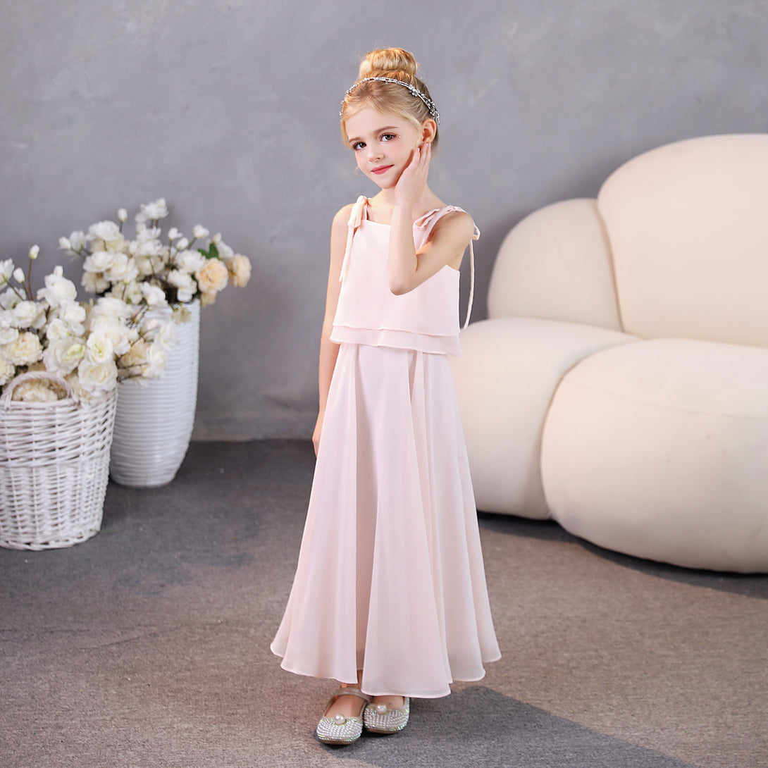 Girls Birthday Dresses Square Neck Spaghetti Straps Chiffon Floor-Length Junior Bridesmaid Dress/Party Dresses Girls Gidiondress