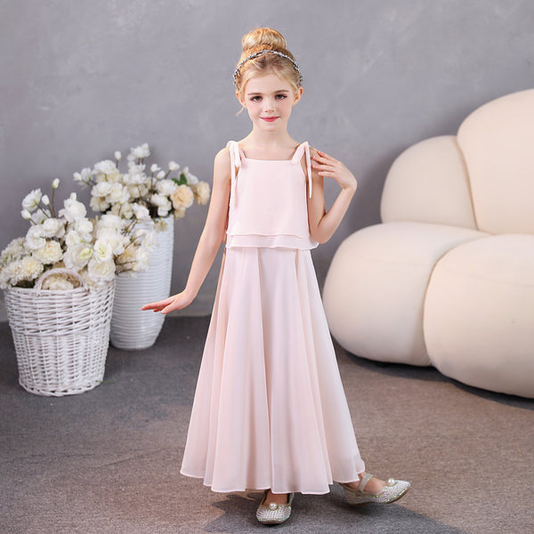 Girls Birthday Dresses Square Neck Spaghetti Straps Chiffon Floor-Length Junior Bridesmaid Dress/Party Dresses Girls Gidiondress