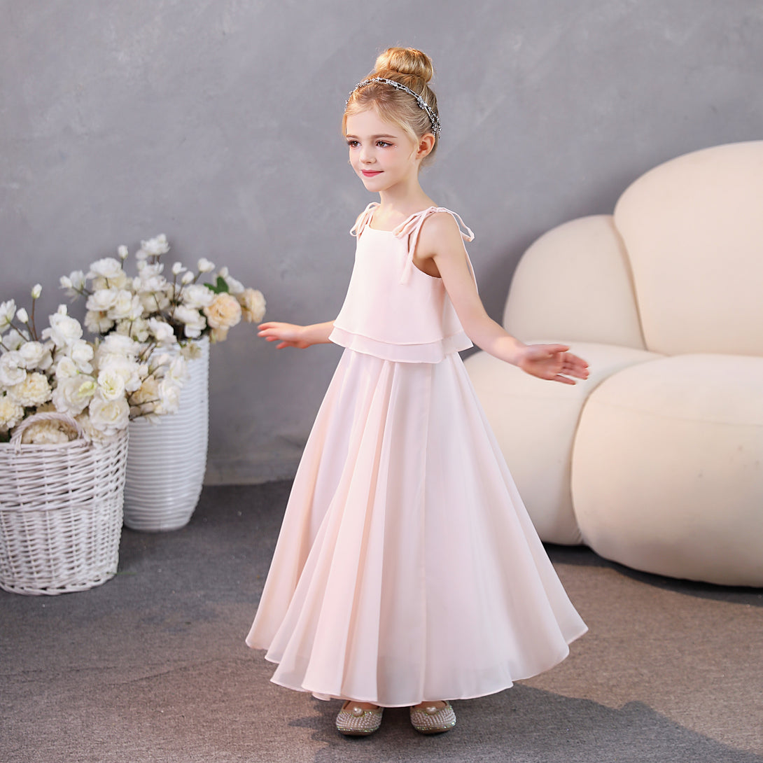 Girls Birthday Dresses Square Neck Spaghetti Straps Chiffon Floor-Length Junior Bridesmaid Dress/Party Dresses Girls Gidiondress
