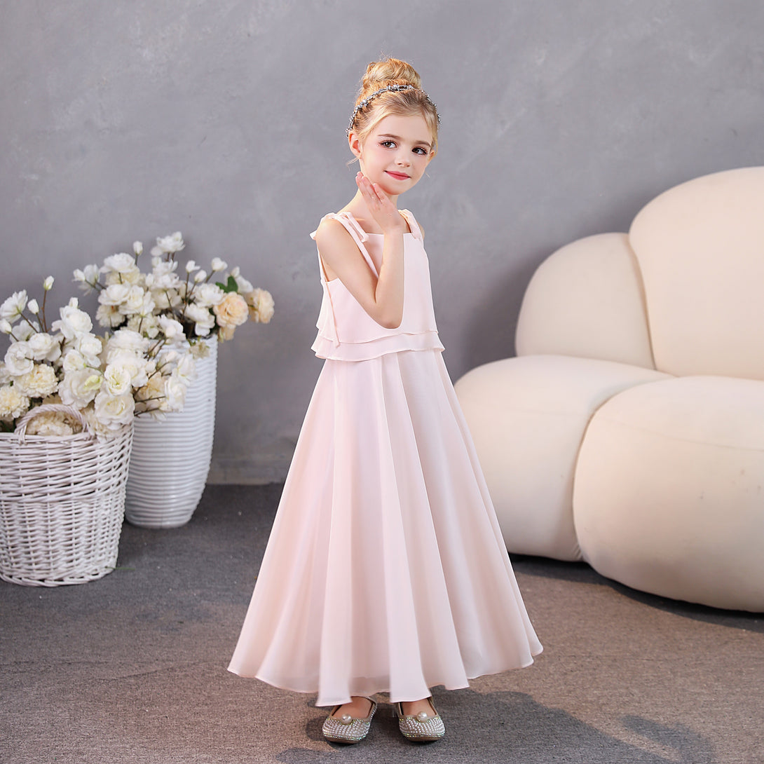 Girls Birthday Dresses Square Neck Spaghetti Straps Chiffon Floor-Length Junior Bridesmaid Dress/Party Dresses Girls Gidiondress