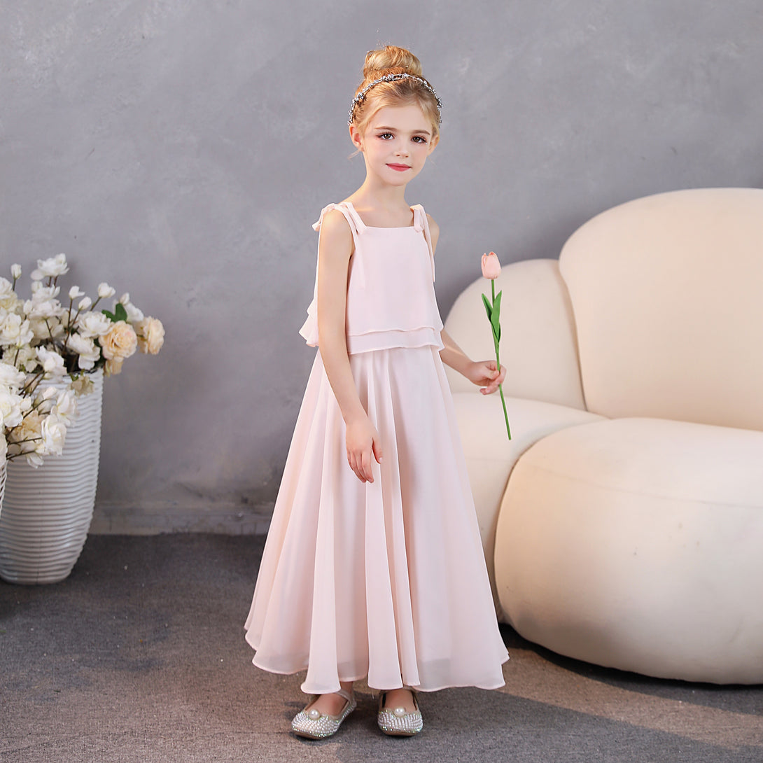 Girls Birthday Dresses Square Neck Spaghetti Straps Chiffon Floor-Length Junior Bridesmaid Dress/Party Dresses Girls Gidiondress