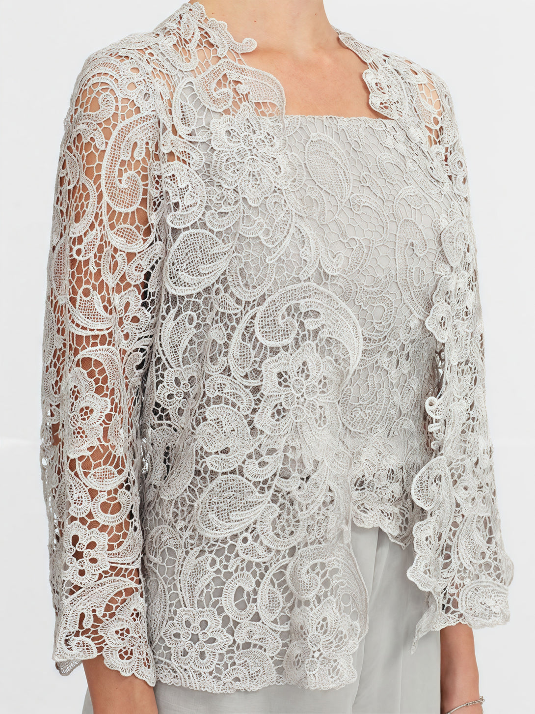 Pantsuits Square Neck Long Sleeve Floor-Length Lace/Chiffon Mother of the Bride Dress With Jacket BabaMila