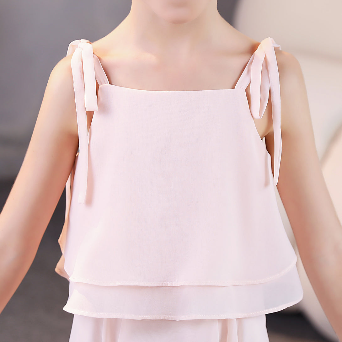 Girls Birthday Dresses Square Neck Spaghetti Straps Chiffon Floor-Length Junior Bridesmaid Dress/Party Dresses Girls Gidiondress