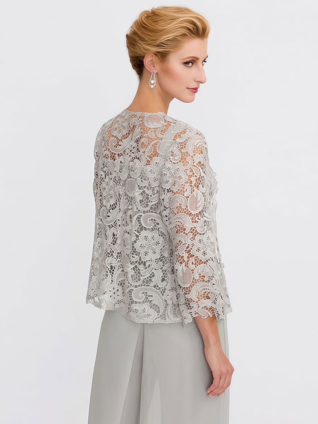 Pantsuits Square Neck Long Sleeve Floor-Length Lace/Chiffon Mother of the Bride Dress With Jacket BabaMila