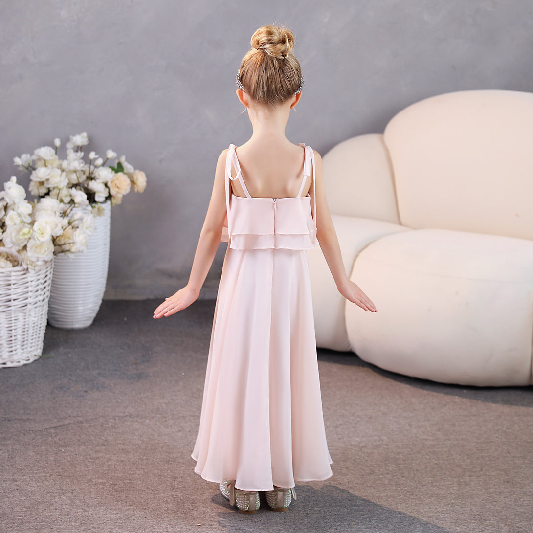 Girls Birthday Dresses Square Neck Spaghetti Straps Chiffon Floor-Length Junior Bridesmaid Dress/Party Dresses Girls Gidiondress