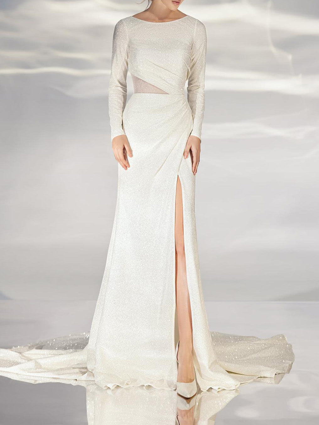 Trumpet/Mermaid Long Sleeves Wedding Dress with Sequins/Split Side BabaMila