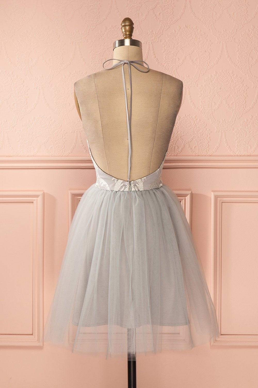 Homecoming Dress Halter Backless Silver Lace Short Prom Dress Party Dress Homecoming Dress BabaMila