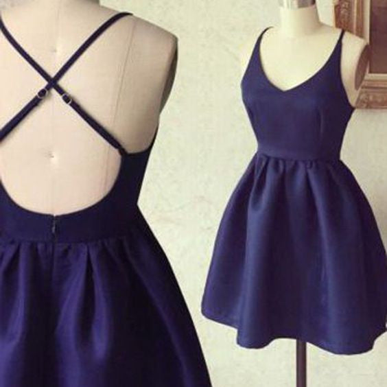 Homecoming Dress Dark Navy Criss-Cross Straps Short Prom Dress Party Dress Homecoming Dress BabaMila