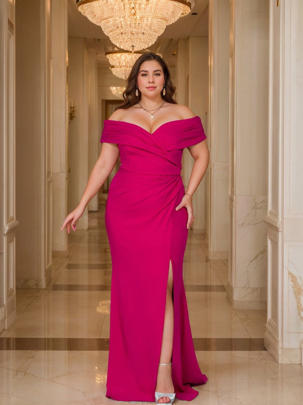 Trumpet/Mermaid Curvy Off-The-Shoulder Mother Of The Bride Dresses With Split Side BabaMila