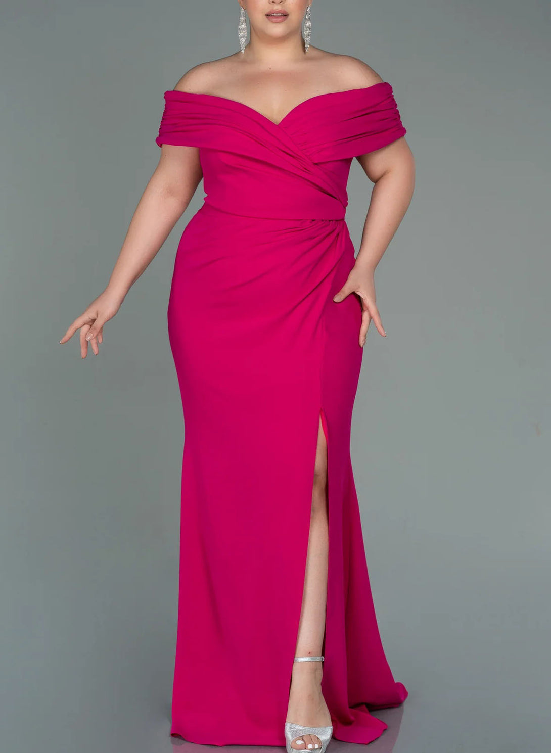 Trumpet/Mermaid Curvy Off-The-Shoulder Mother Of The Bride Dresses With Split Side BabaMila