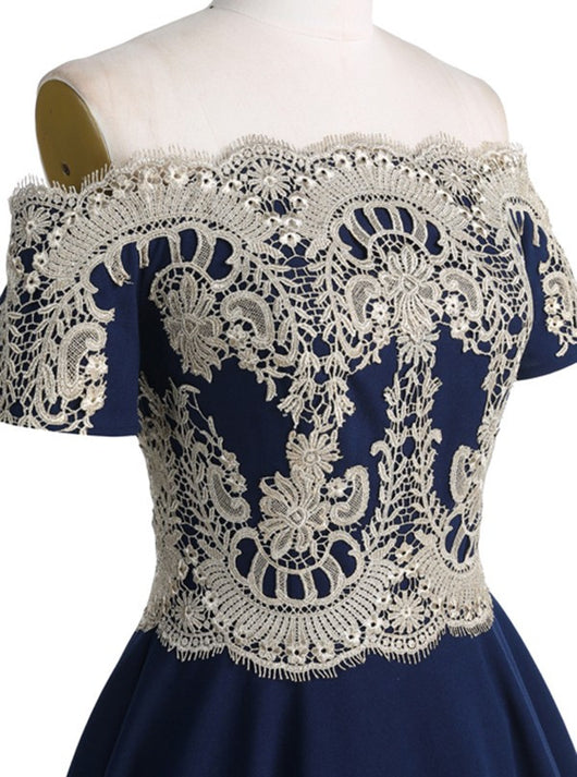 Homecoming Dress Dark Navy Off-the-shoulder Short Prom Dress Party Dress Homecoming Dress BabaMila