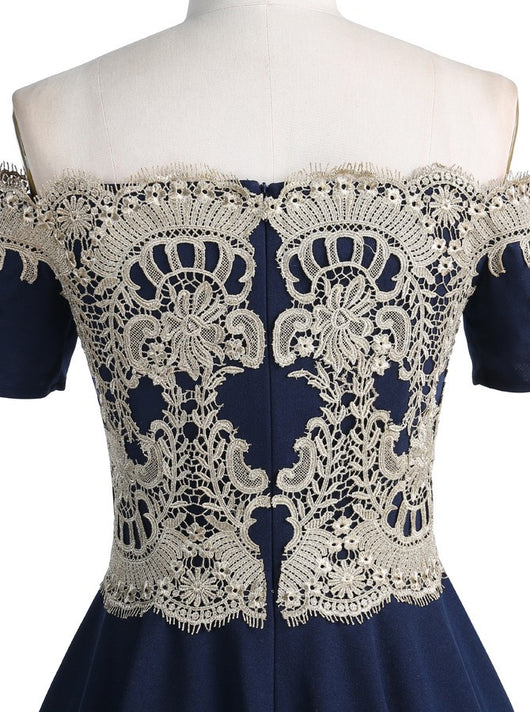 Homecoming Dress Dark Navy Off-the-shoulder Short Prom Dress Party Dress Homecoming Dress BabaMila