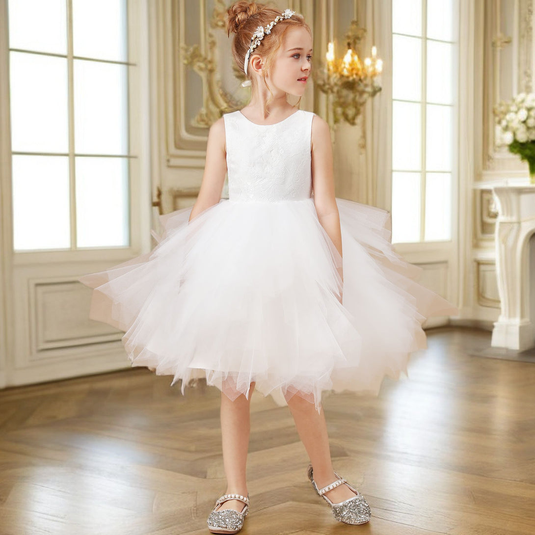 Ball-Gown/Princess Scoop Knee-Length Lace/Tulle Flower Girl Dress Girls Gidiondress