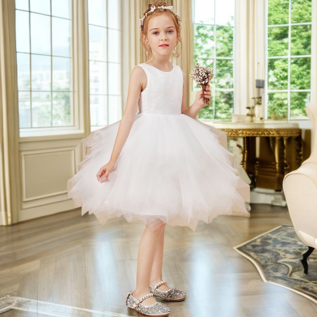 Ball-Gown/Princess Scoop Knee-Length Lace/Tulle Flower Girl Dress Girls Gidiondress