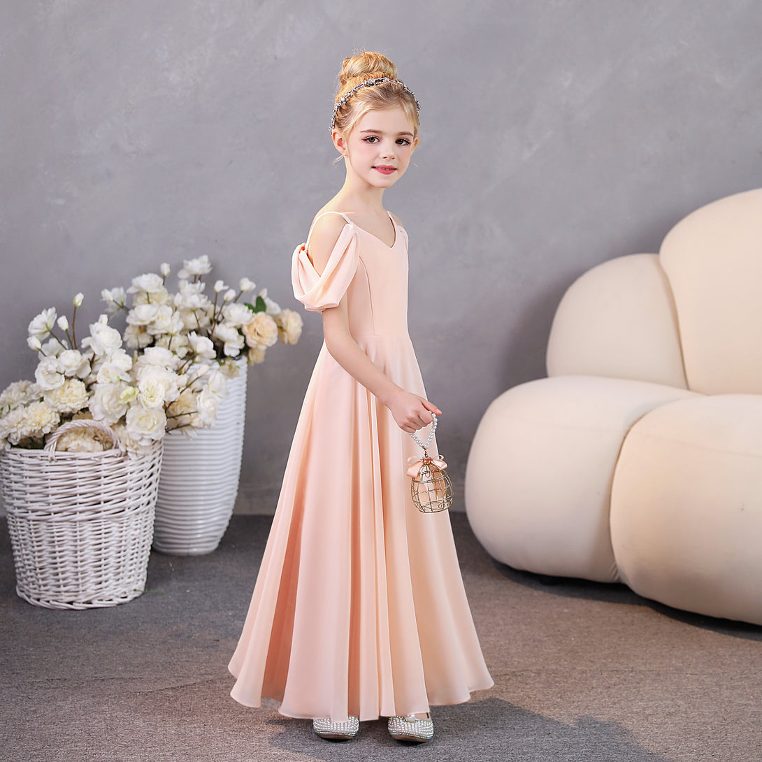 Girls Birthday Dresses Chiffon Floor-Length Junior Bridesmaid Dress/Party Dresses Girls Gidiondress