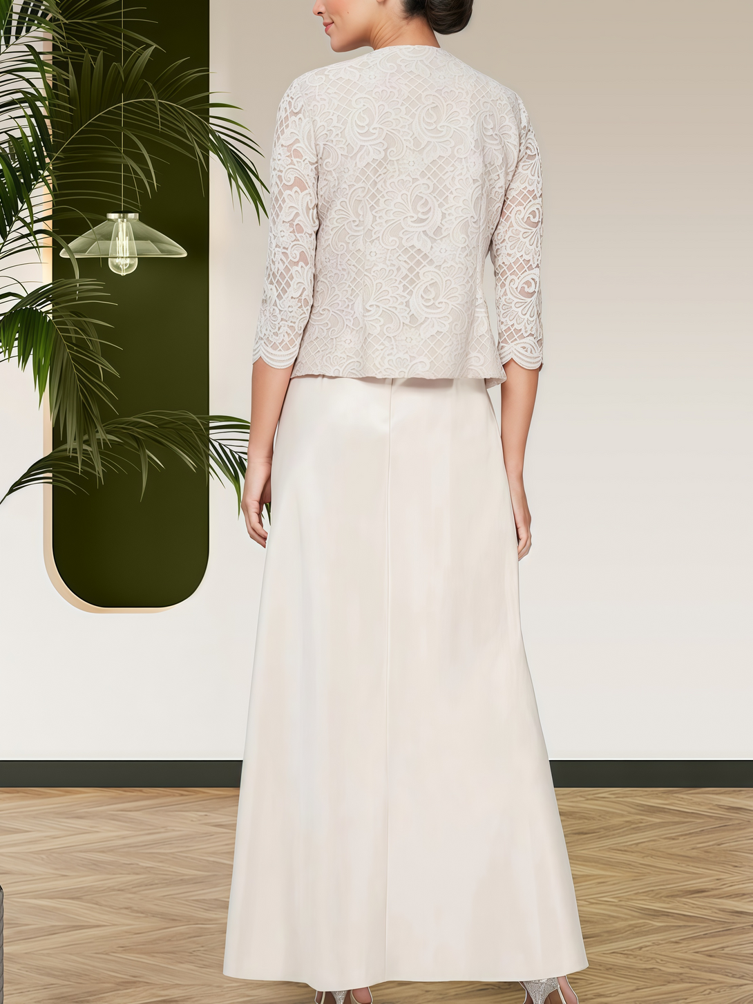Square Neck A-Line 3/4 Sleeve Ankel-Length Lace/Chiffon Mother of the Bride Dress With Jacket BabaMila