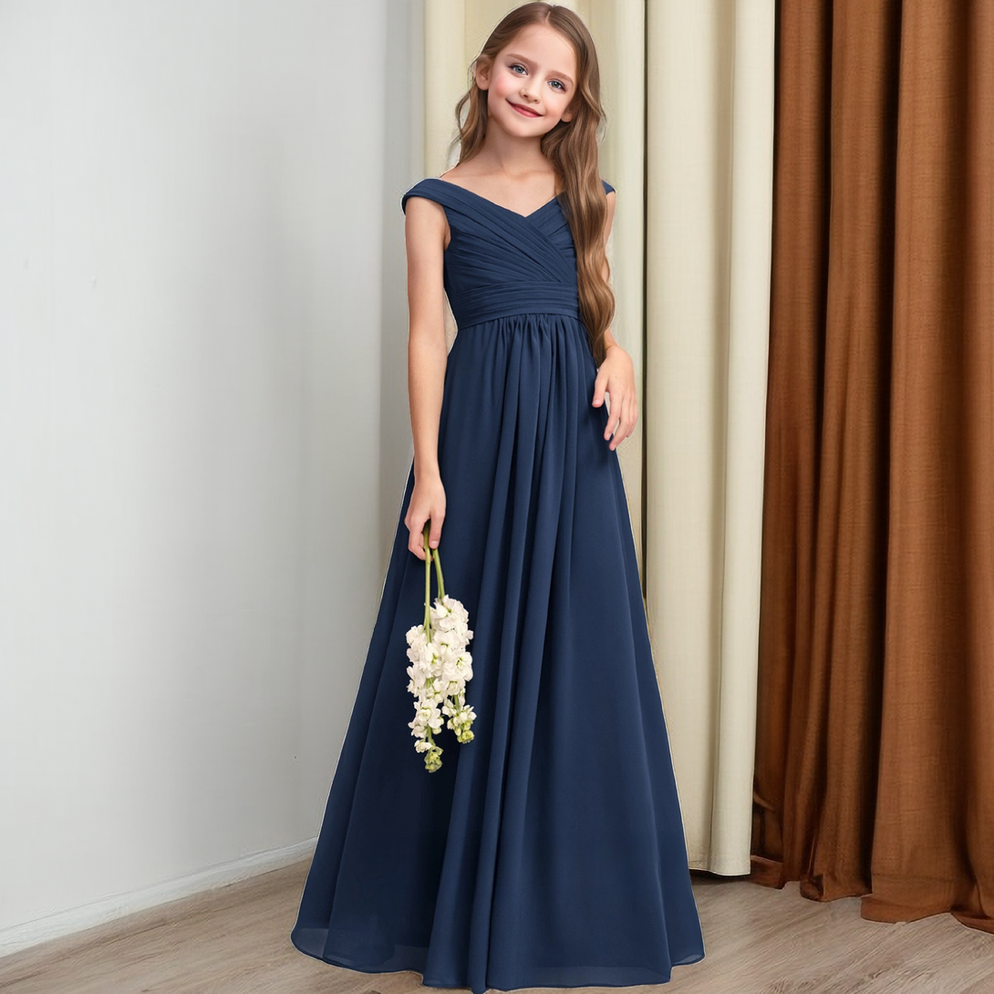 A-Line V-Neck Sleeveless Chiffon Junior Bridesmaid Dress/Girls Birthday Dresses With Pleated Girls Gidiondress