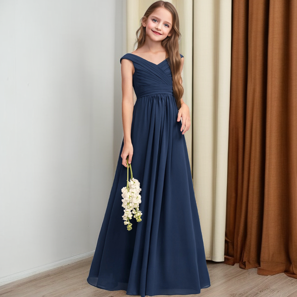 A-Line V-Neck Sleeveless Chiffon Junior Bridesmaid Dress/Girls Birthday Dresses With Pleated Girls Gidiondress