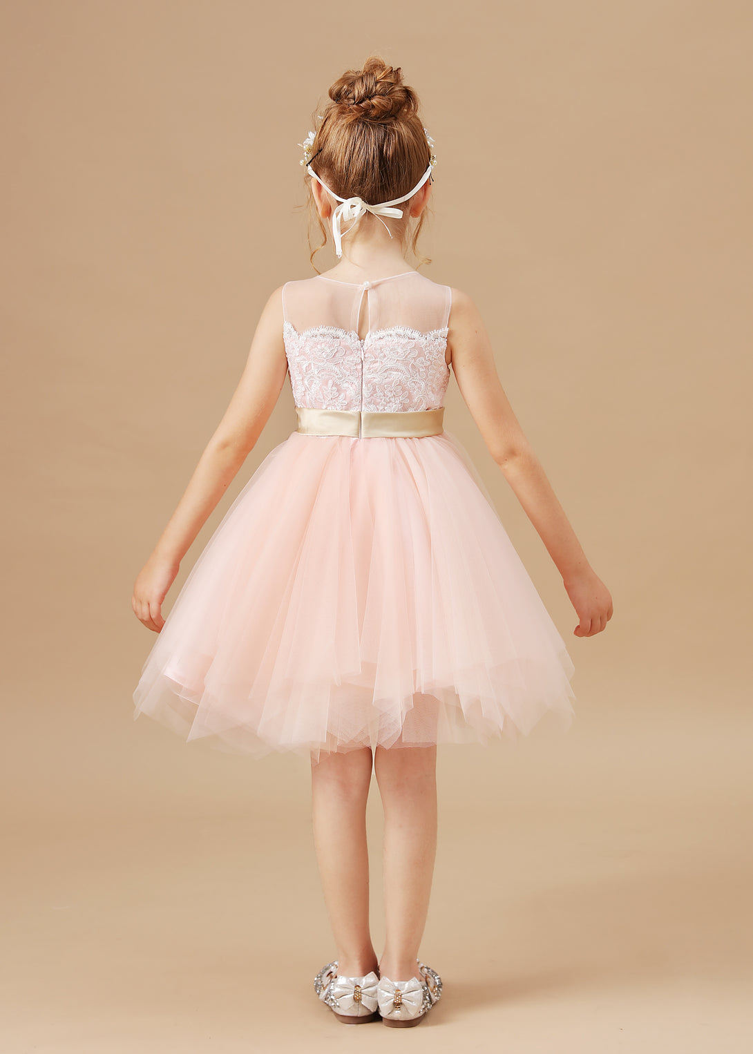 A-line Scoop Knee Length Lace/Tulle Pearl Pink Flower Girl Dress Girls Gidiondress