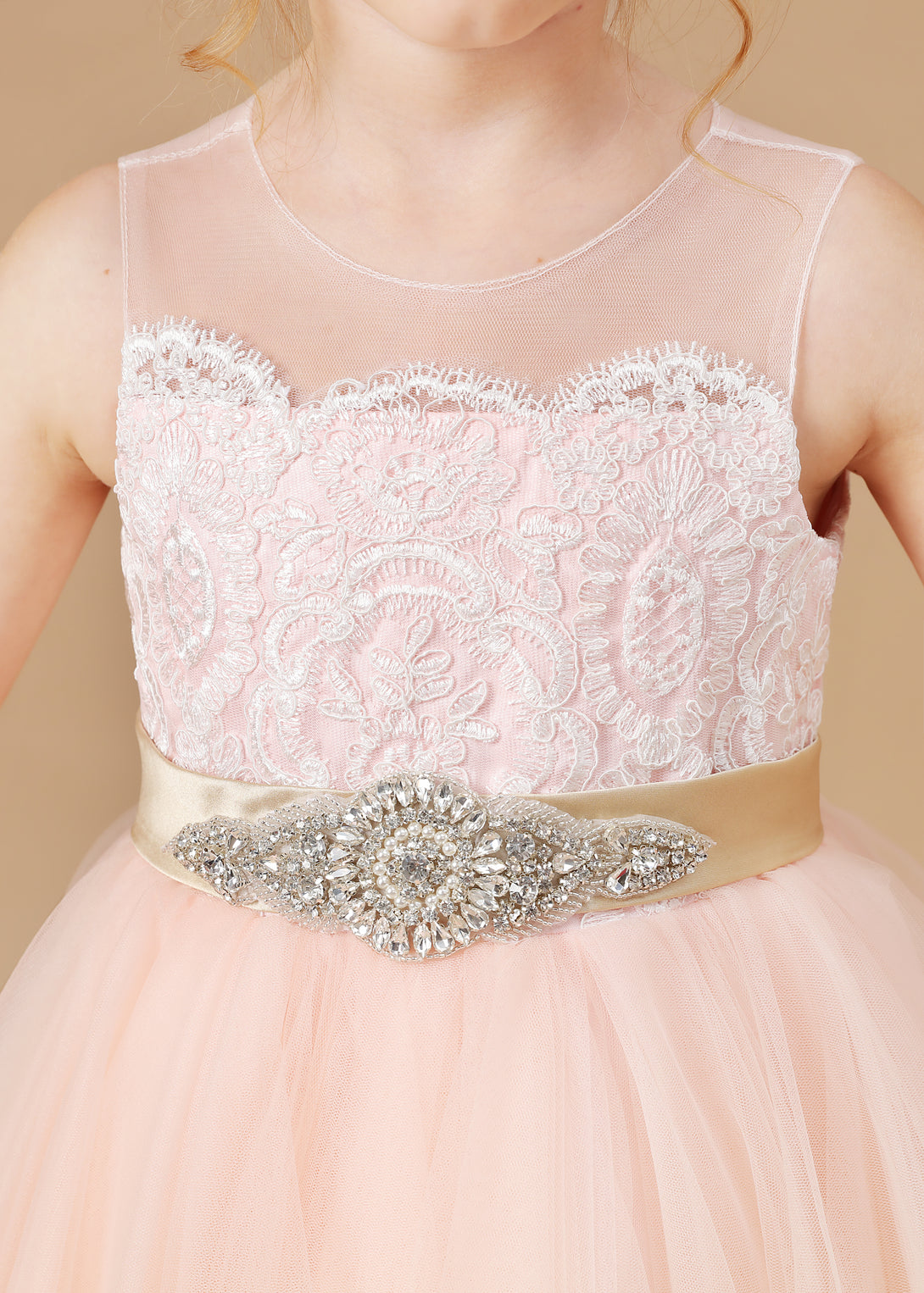 A-line Scoop Knee Length Lace/Tulle Pearl Pink Flower Girl Dress Girls Gidiondress