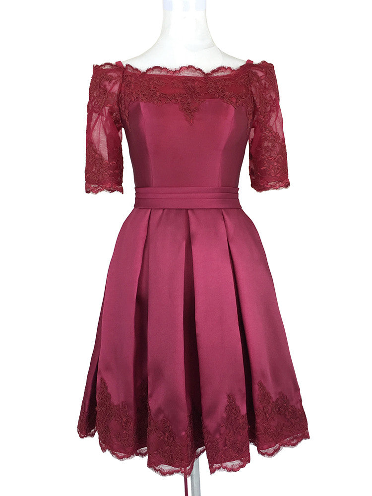Homecoming Dress Off-the-shoulder Burgundy Short Prom Dress Party Dress Homecoming Dress BabaMila
