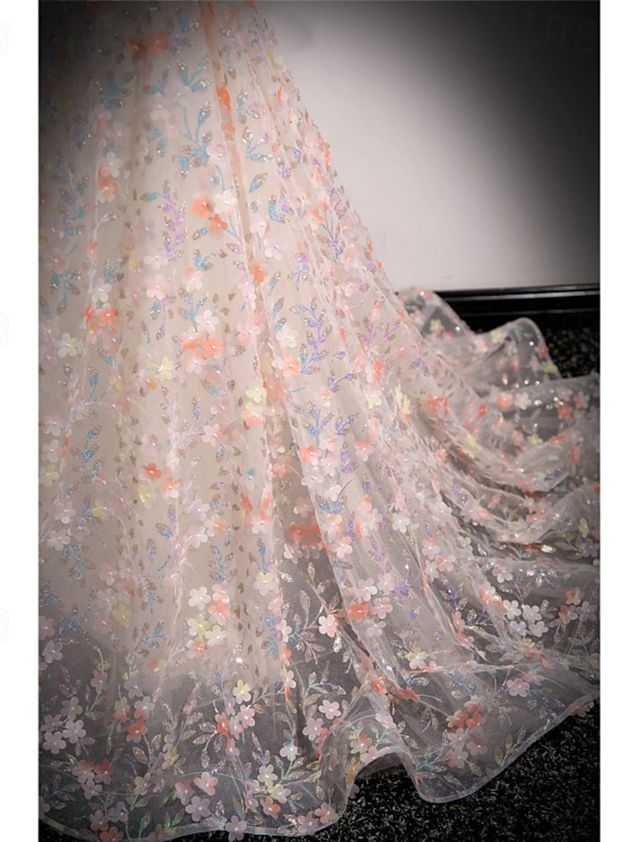 A-Line Retro Strapless Short Sleeves Delicate Floral Prom Dresses with Ruffles/Appliques BabaMila