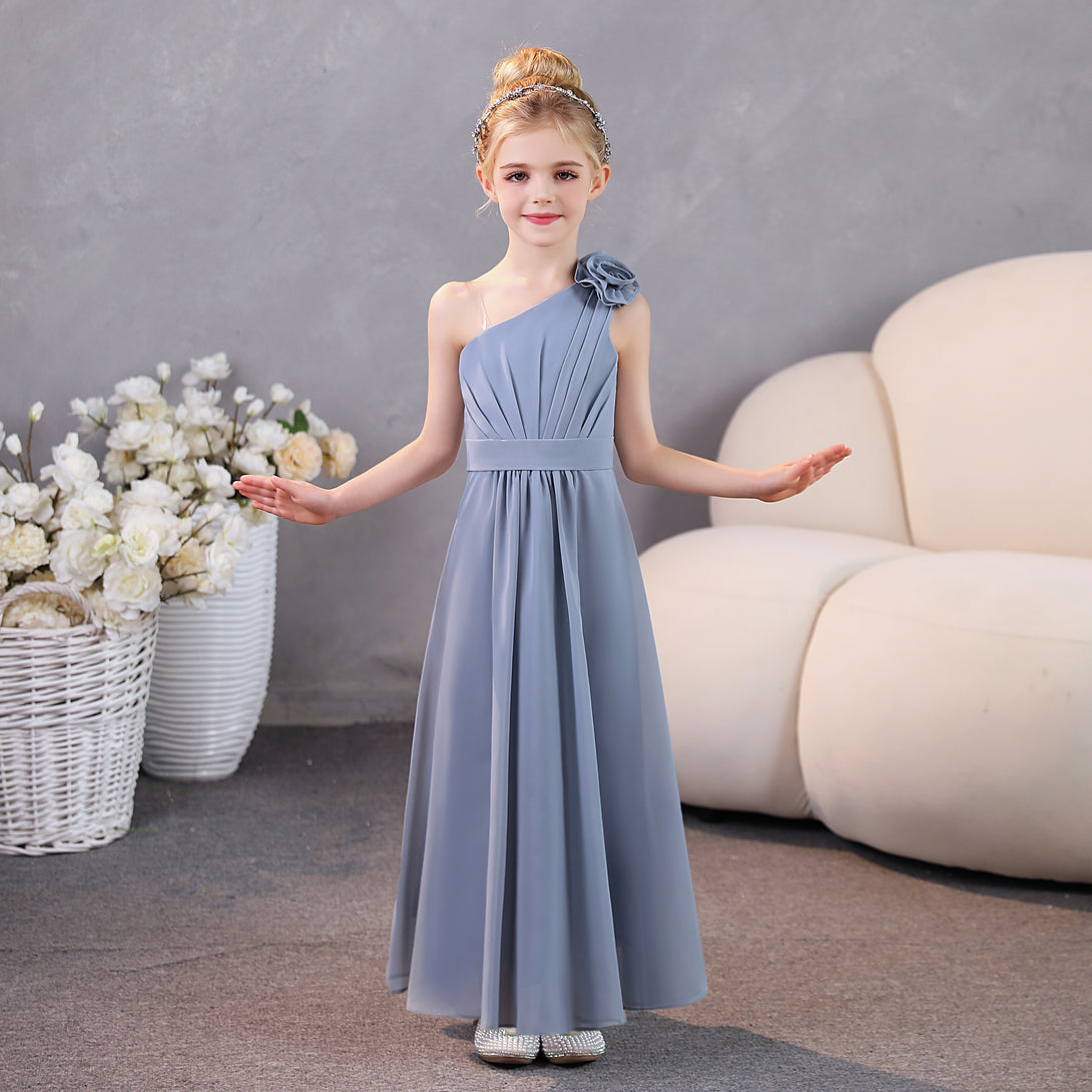 One-Shoulder Chiffon Floor-Length Junior Bridesmaid Dress/Party Dresses Girls Gidiondress