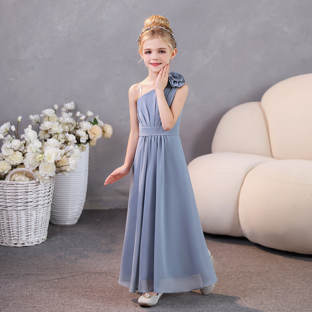 One-Shoulder Chiffon Floor-Length Junior Bridesmaid Dress/Party Dresses Girls Gidiondress