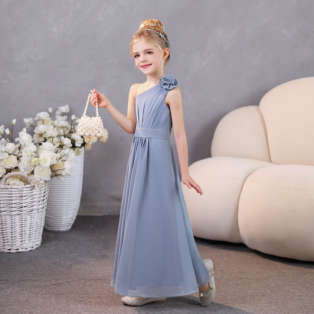 One-Shoulder Chiffon Floor-Length Junior Bridesmaid Dress/Party Dresses Girls Gidiondress