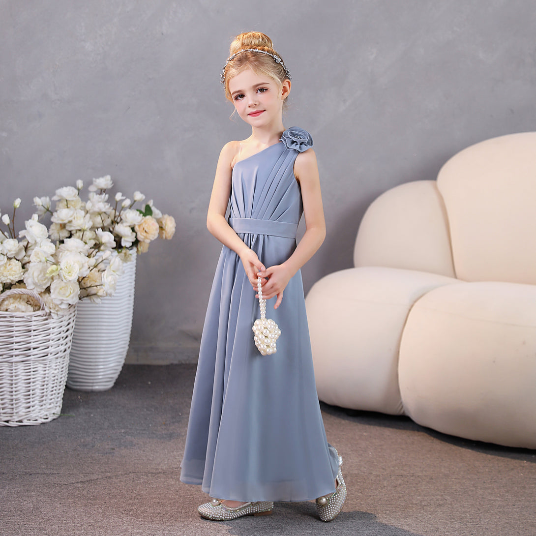 One-Shoulder Chiffon Floor-Length Junior Bridesmaid Dress/Party Dresses Girls Gidiondress