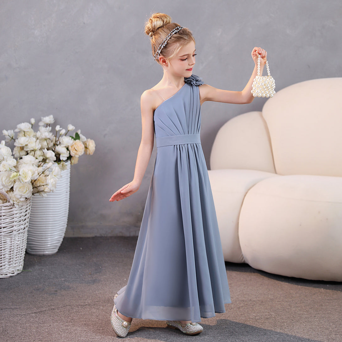 One-Shoulder Chiffon Floor-Length Junior Bridesmaid Dress/Party Dresses Girls Gidiondress