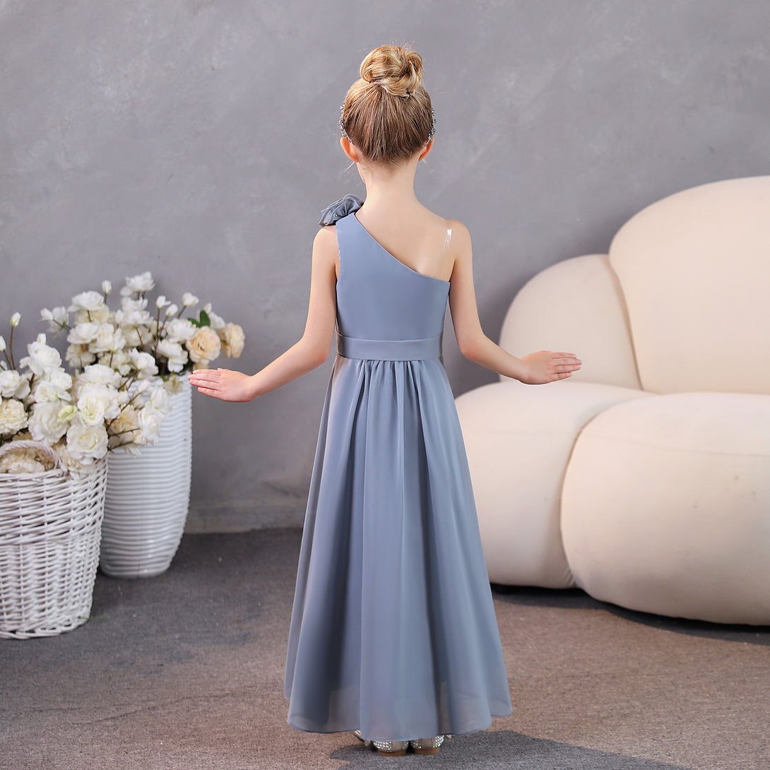 One-Shoulder Chiffon Floor-Length Junior Bridesmaid Dress/Party Dresses Girls Gidiondress