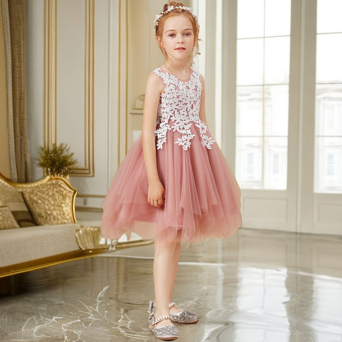 Sleeveless Scoop Neck Knee-Length Tulle Flower Girl Dresses/Girls Birthday Dresses With Appliques Girls Gidiondress