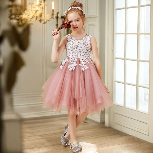 Sleeveless Scoop Neck Knee-Length Tulle Flower Girl Dresses/Girls Birthday Dresses With Appliques Girls Gidiondress