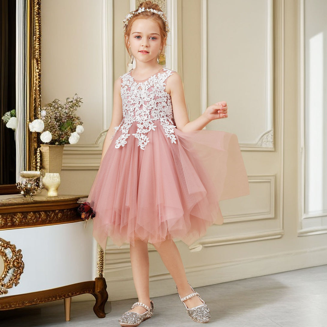 Sleeveless Scoop Neck Knee-Length Tulle Flower Girl Dresses/Girls Birthday Dresses With Appliques Girls Gidiondress