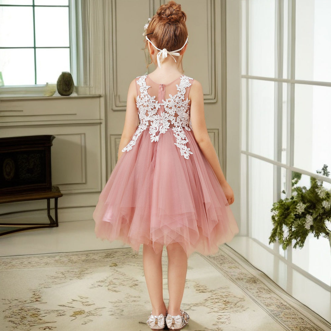 Sleeveless Scoop Neck Knee-Length Tulle Flower Girl Dresses/Girls Birthday Dresses With Appliques Girls Gidiondress