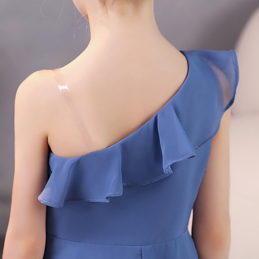 Girls Birthday Dresses One-Shoulder Sleeveless Chiffon Floor-Length Graceful Junior Bridesmaid Dress/Party Dresses With Ruffled Hem Girls Gidiondress