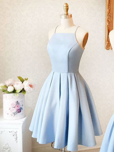 Homecoming Dress Sexy Satin Light Sky Blue Short Prom Dress Party Dress Homecoming Dress BabaMila