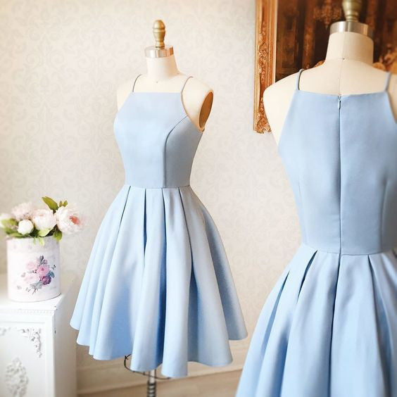 Homecoming Dress Sexy Satin Light Sky Blue Short Prom Dress Party Dress Homecoming Dress BabaMila