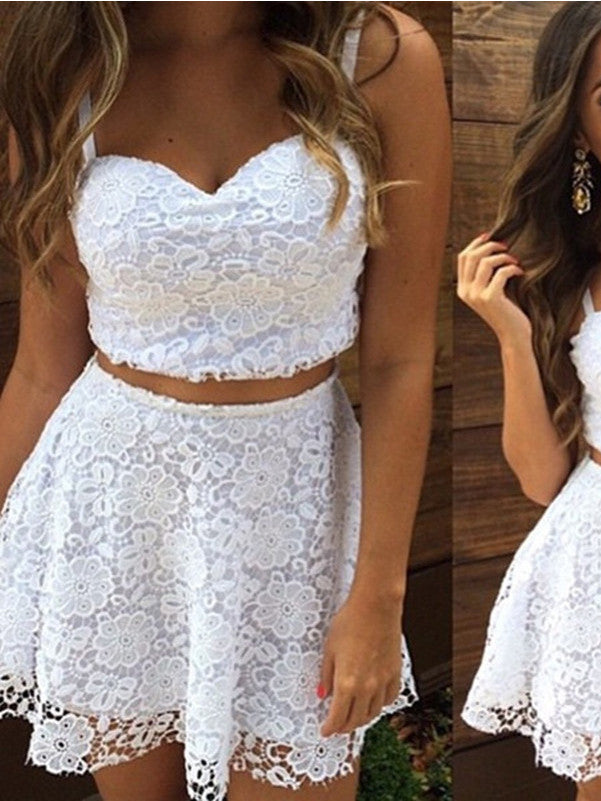 Homecoming Dress Two Pieces White Short Prom Dress Party Dress Homecoming Dress BabaMila